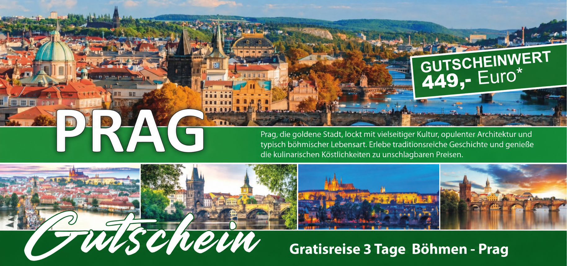 Gutscheinwert 449 Euro – Gratisreise 3 Tage Böhmen Prag